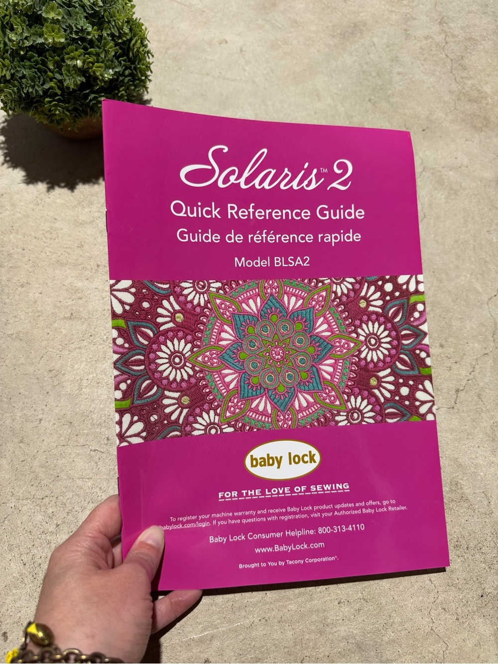 Baby Lock Solaris 2 Model BLS A2 Quick Reference Guide